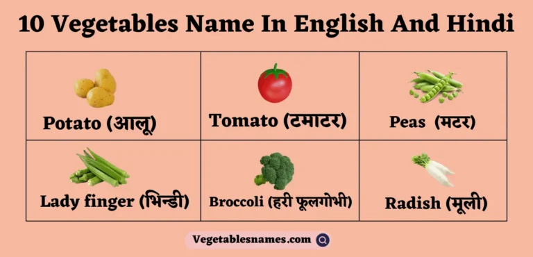 10 Vegetables Name In English And Hindi